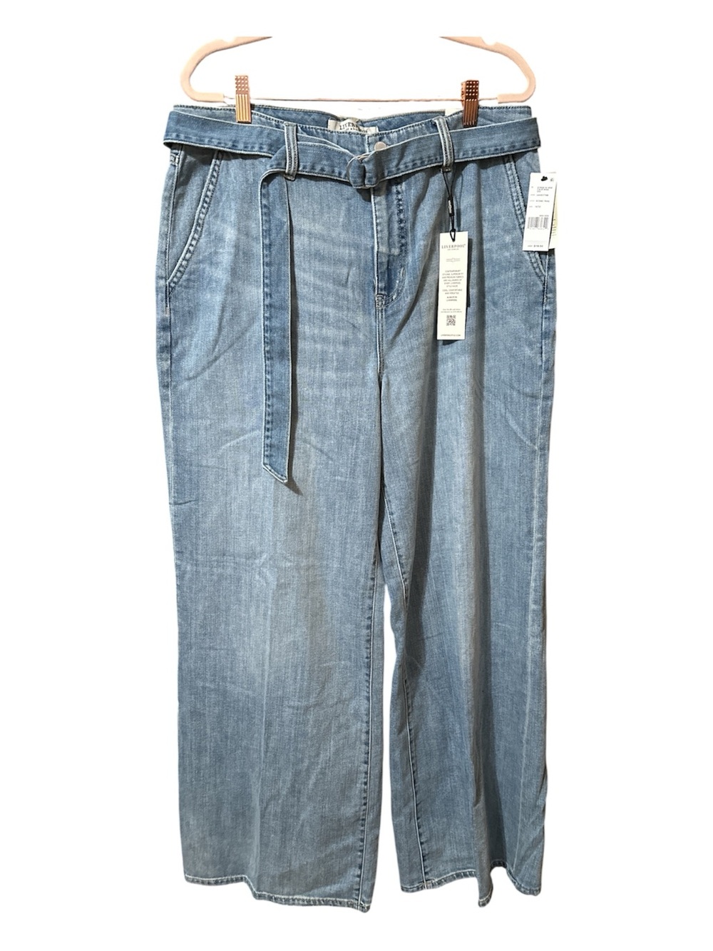 Liverpool Light Blue Wide Leg Jeans with Self Tie Belt